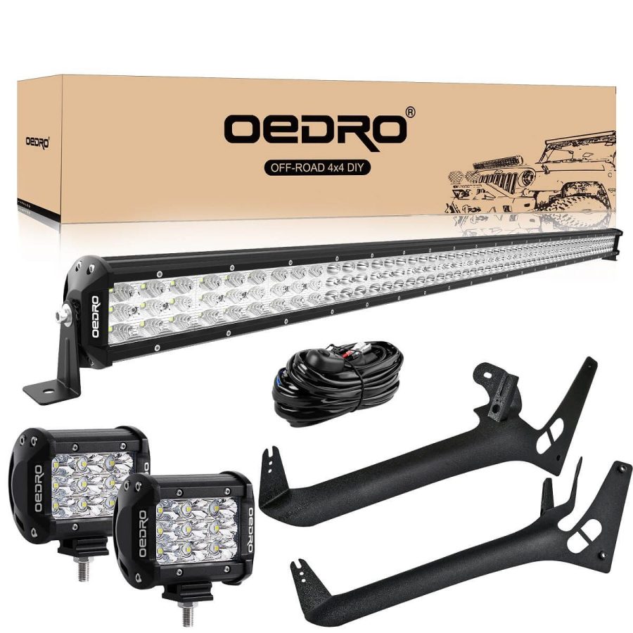OEDRO 52" LED Light Bar for 2018-2022 Jeep Wrangler JL/ 2020-2022 Gladiator JT, w/ 2Pcs 4" Tri-Row Spot Light+ Mounting Brackets + Wiring Harness