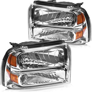 OEDRO? Headlights Assemblies for 2005-2007 Ford F250-F550 Super Duty/2005 Ford Excursion, Chrome Housing Clear Lens