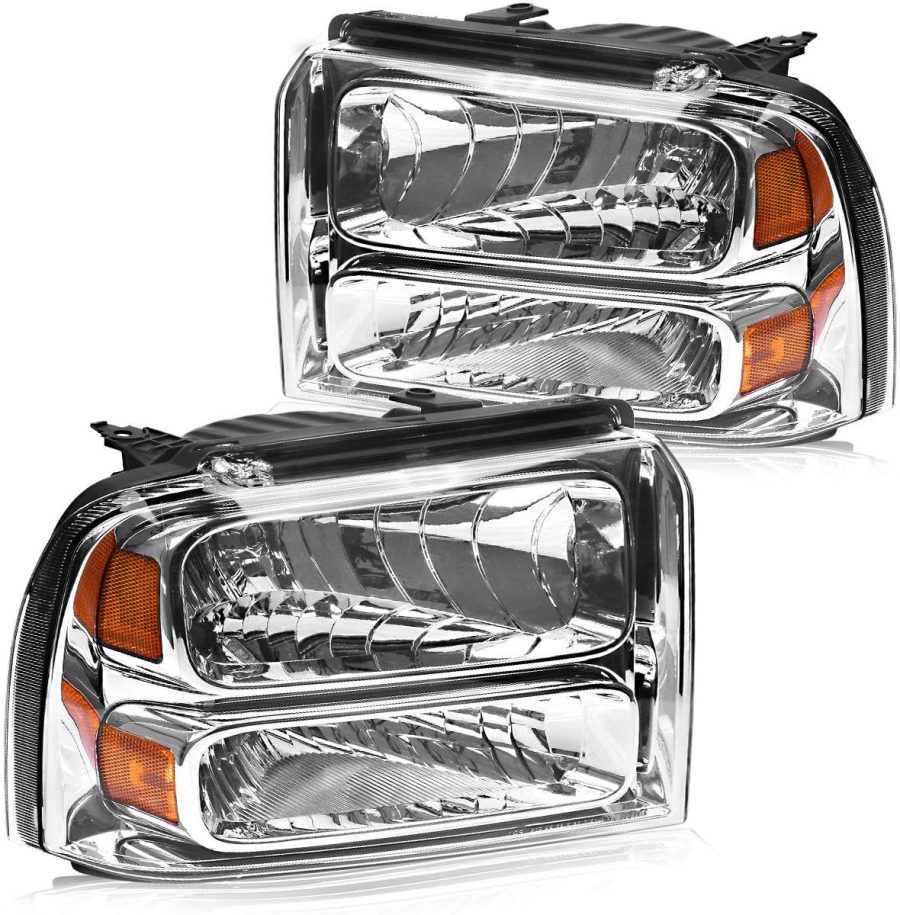 OEDRO? Headlights Assemblies for 2005-2007 Ford F250-F550 Super Duty/2005 Ford Excursion, Chrome Housing Clear Lens