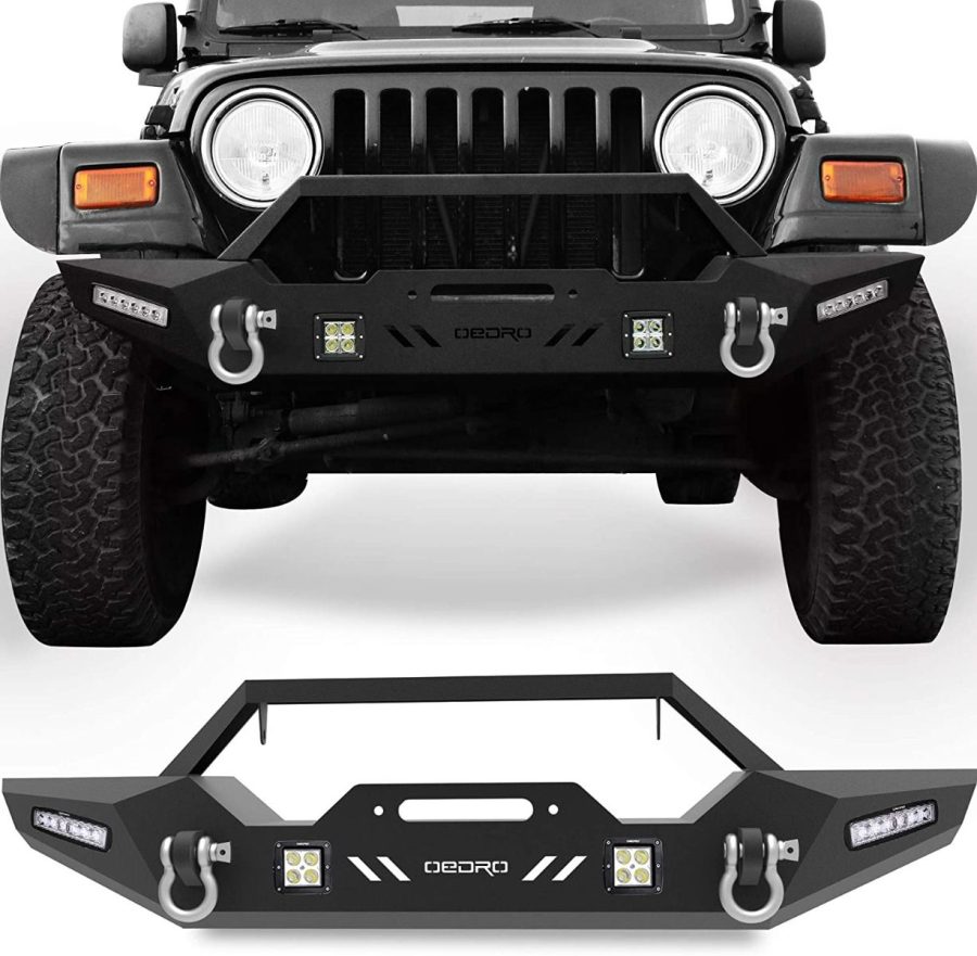 OEDRO Jeep Front Bumper for 1987-2006 Wrangler TJ & YJ with LED Lights & D-Rings