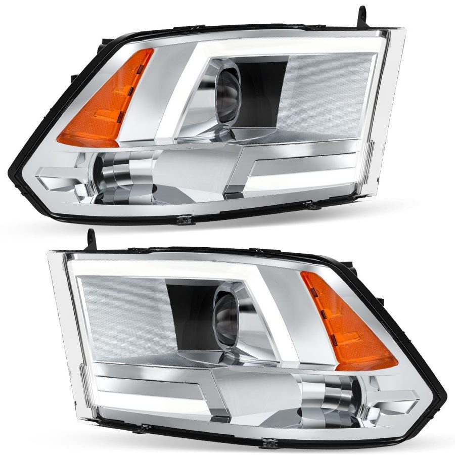 OEDRO LED Headlights Assembly for 2009-2012 Dodge Ram 1500 2500 3500 Dual Lamp Headlamp Housing Chrome