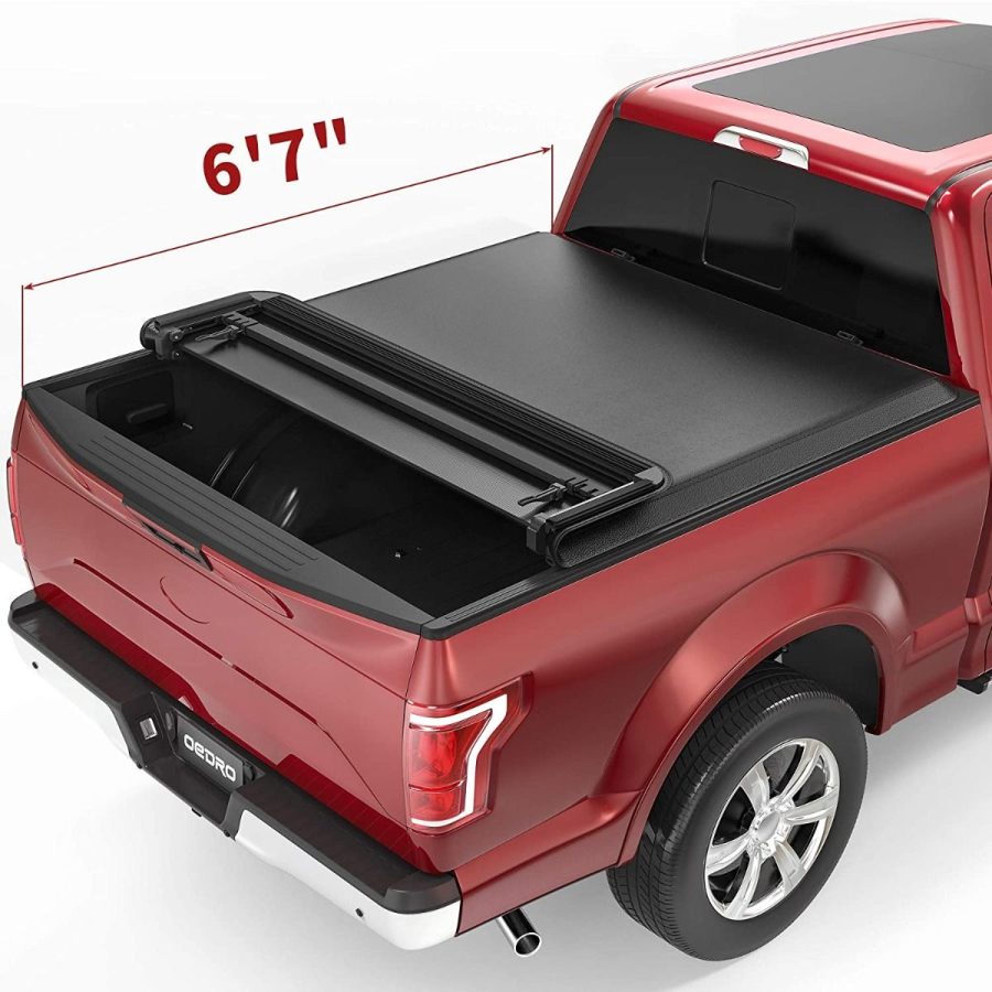 OEDRO? Quad Fold Tonneau Cover for 2015-2021 Ford F-150, Soft Four-Fold Truck Bed Covers 6.6 Feet Bed