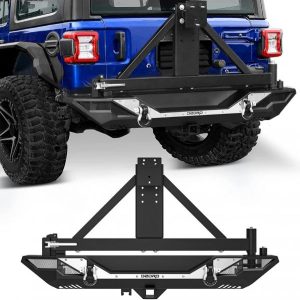 OEDRO Rear Bumper Tire Carrier for 2018-2023 Jeep Wrangler JL & Unlimited JLU (2/4 Doors), with Hitch Receiver & D-Rings & Reflective Armor