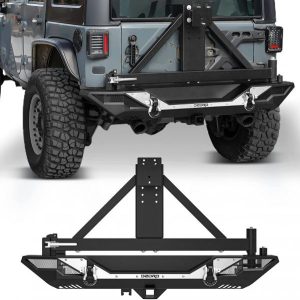 OEDRO Rear Bumper & Tire Carrier for 2007-2018 Jeep Wrangler JK & JKU, Hitch Receiver & D-Rings & Armor Plate