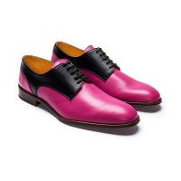Oxford Pink Genuine Leather Lace Up Two Tone Black Derby Toe Handmade Fashion