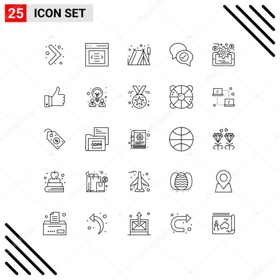Pack of 25 Modern Lines Signs and Symbols for Web Print Media such as appriciate, data management, outdoor, analytics, mail Editable Vector Design Elements
