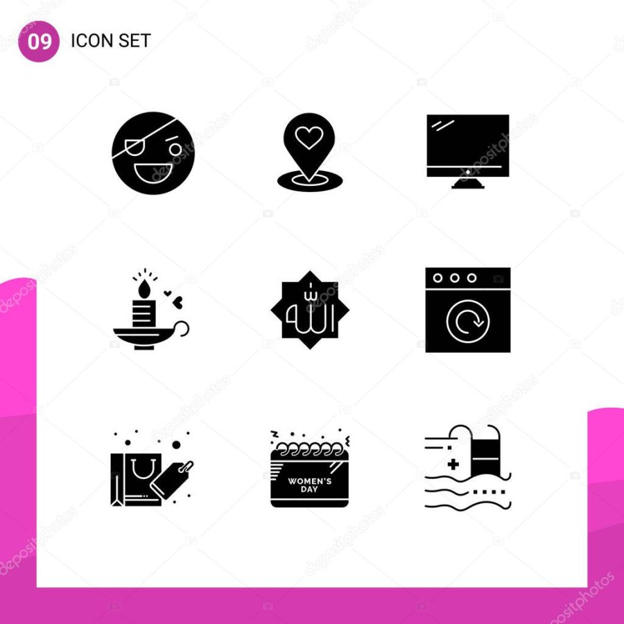 Pictogram Set of 9 Simple Solid Glyphs of heart, candle, pin, pc, device Editable Vector Design Elements