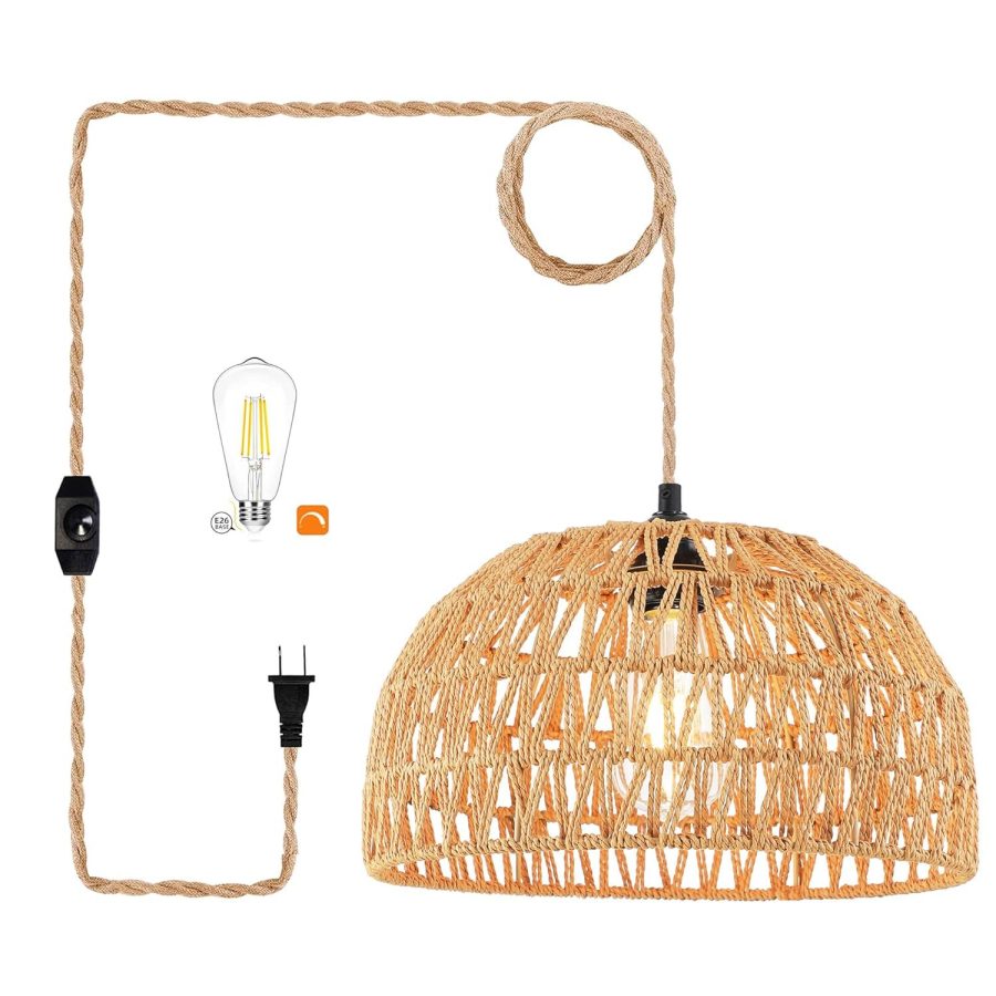Plug In Pendant Light Rattan Hanging Lights With Plug In Cord Wicker Hanging Lam