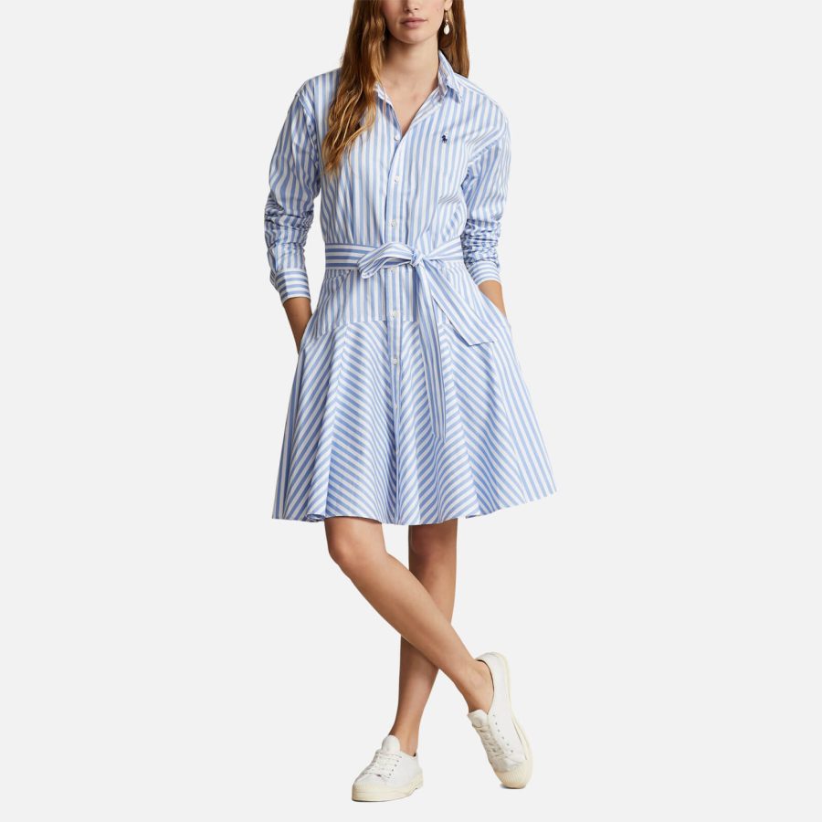 Polo Ralph Lauren Long Sleeve Striped Cotton-Poplin Shirt Dress - UK 4