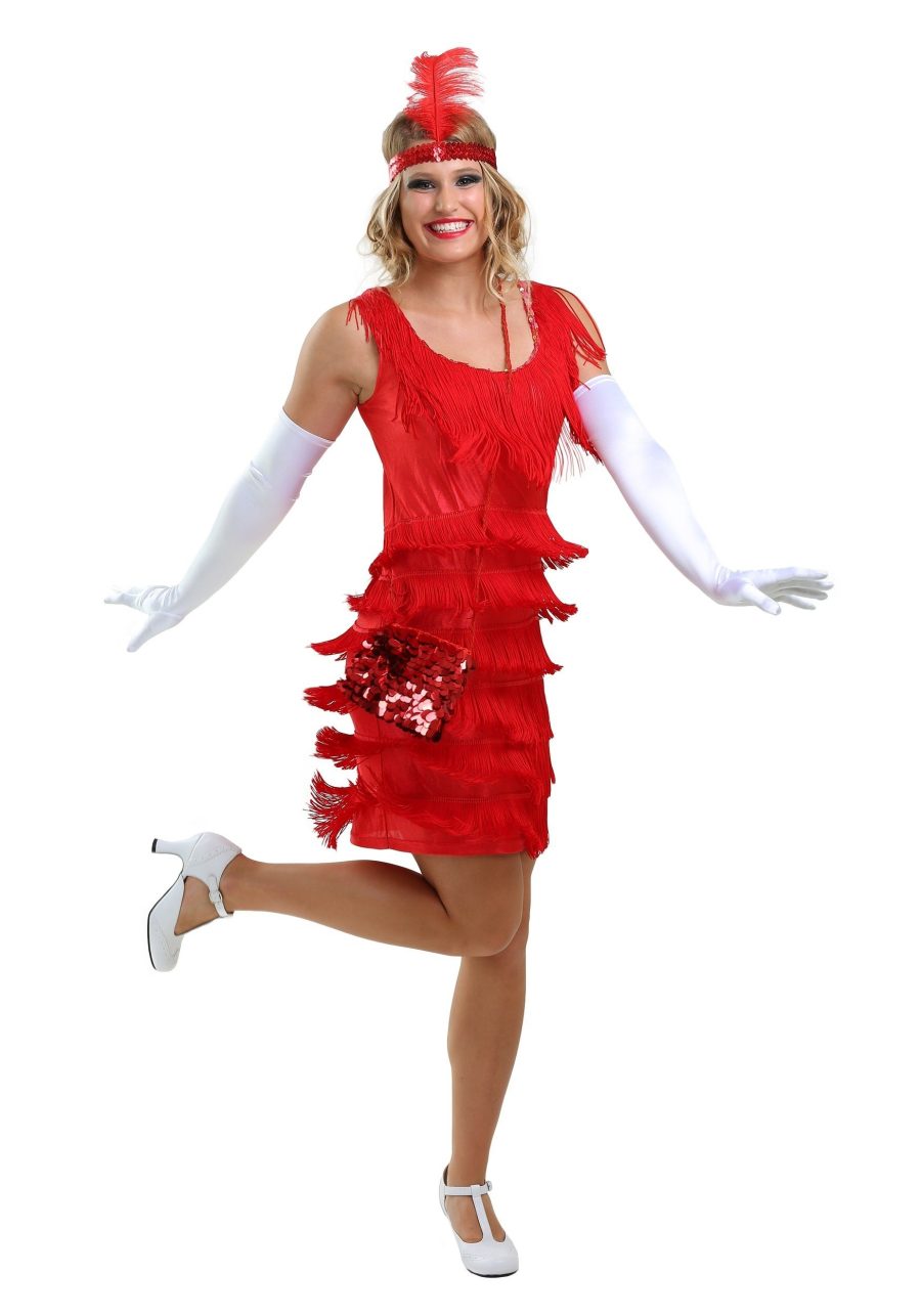 Red Flapper Fringed Dress Costume