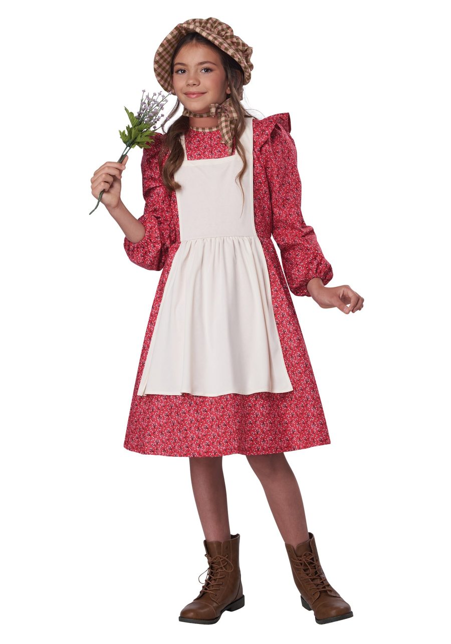 Red Frontier Settler Costume for Girls