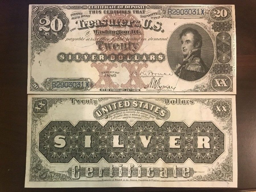 Reproduction Copy 1880 $20 Silver Certificate Comm. Stephen Decatur US Currency