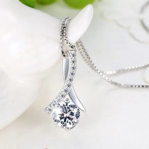 Ribbon Gem Necklace Pendant With Zirconia Gemstones 925 Sterling Silver