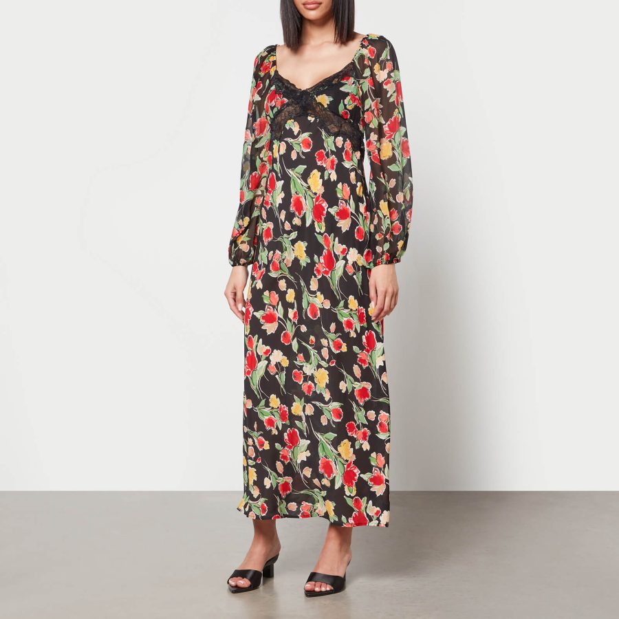 Rixo Thaleena Floral-Print Woven Midi Dress - UK 6