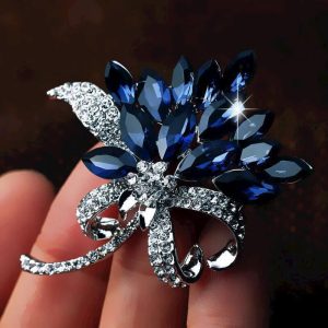 Sapphire Flower Brooch with Simulated Gemstones