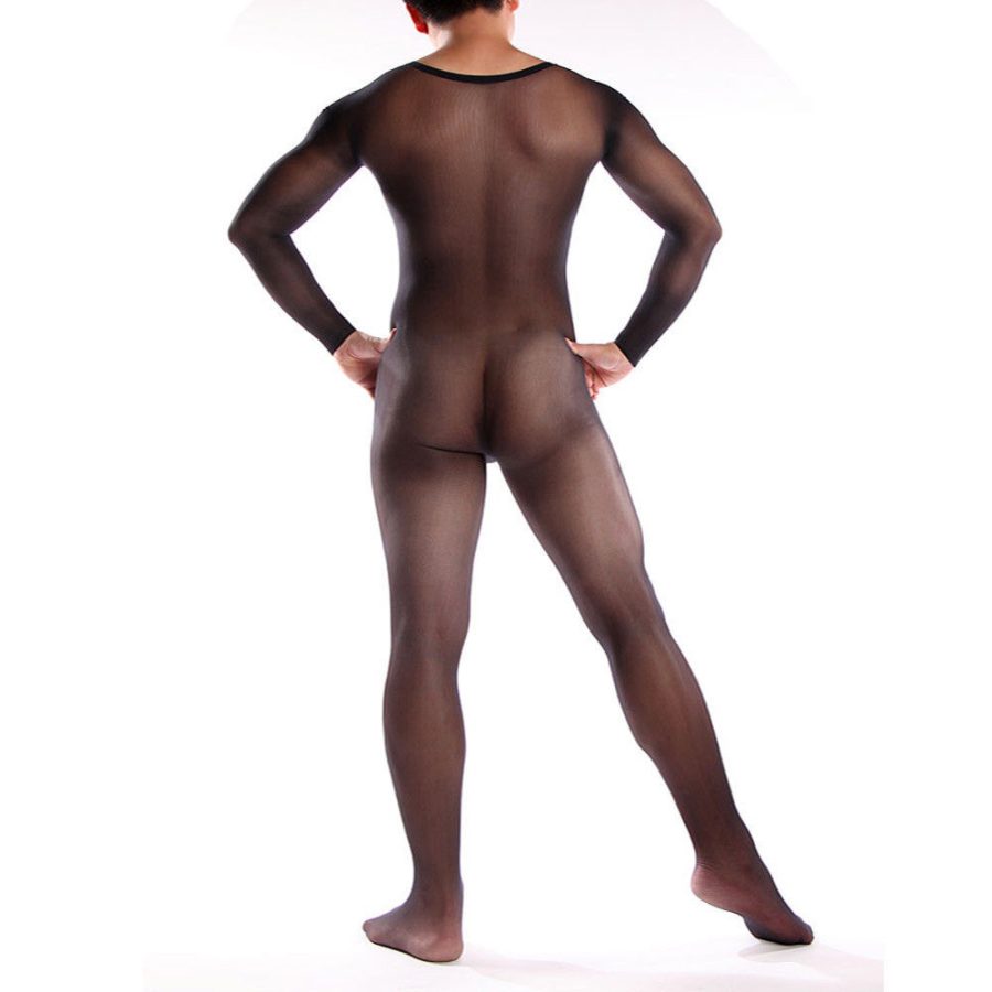 Seamless Men bodystocking See transparent catsuit Long Sleeve Lingerie Costume