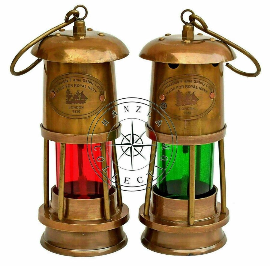 Set mit 2 kleinen Lampen aus antikem Messing im Vintage-Stil, nautisches...