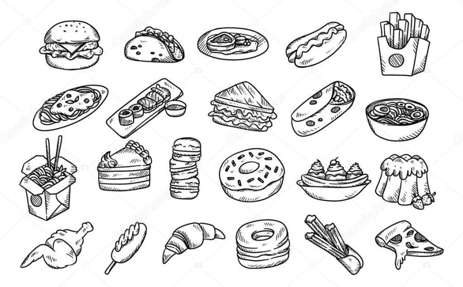 Set of hand drawn food isolated