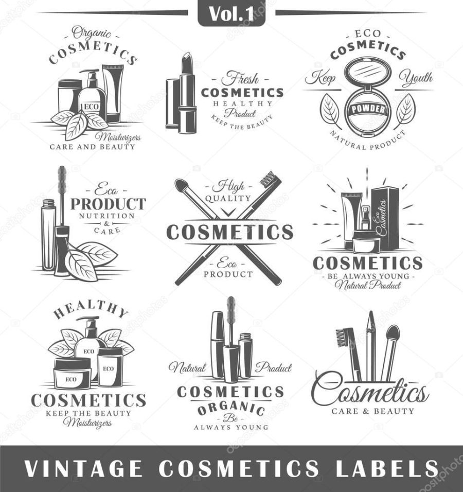Set of vintage cosmetics labels, logos