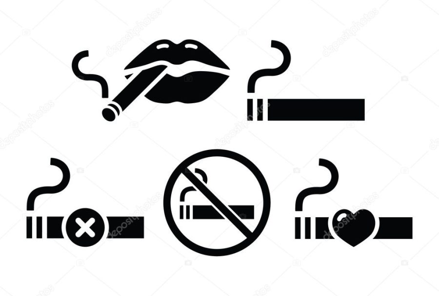 Sexy lips with ciagarette, no smoking vector icons set