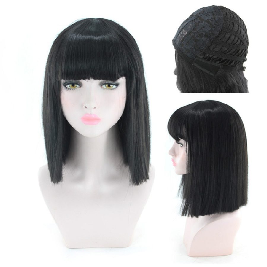 Short Bob with Bangs for Women Heat Resistant Synthetic Hair Wigs 12inches