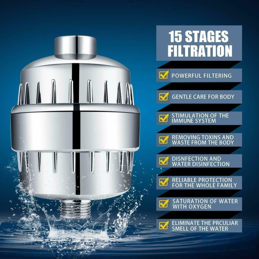 Shower Head Filter 15 Stage Chlorine Hard Water Softener Purifier Vitamin C - E