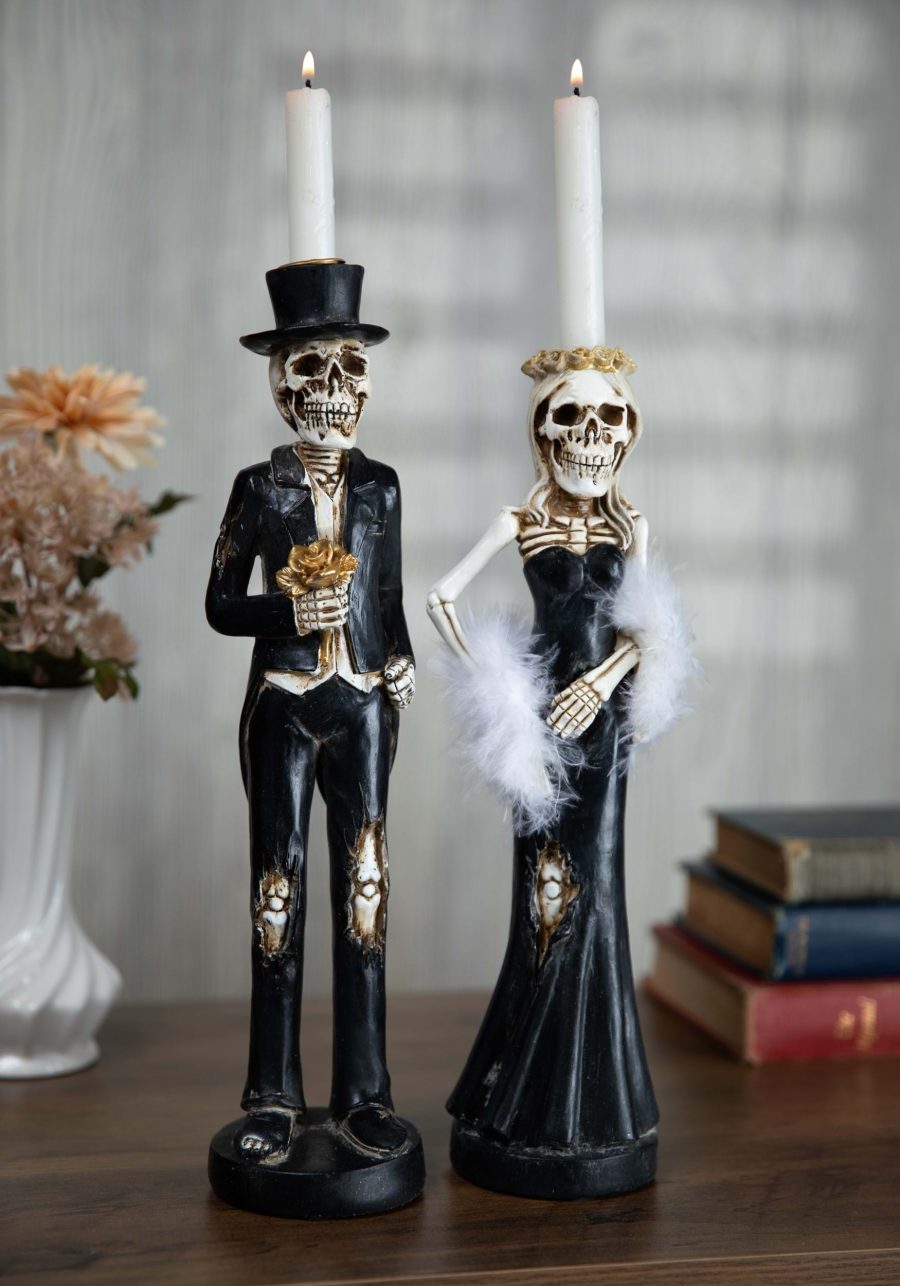 Skeleton Lady & Man Tapered Resin Candlesticks Decoration