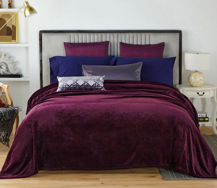 Solid Purple - Queen 90"x90" - Fleece Fuzzy Soft Plush Couch Bed Sofa Blanket