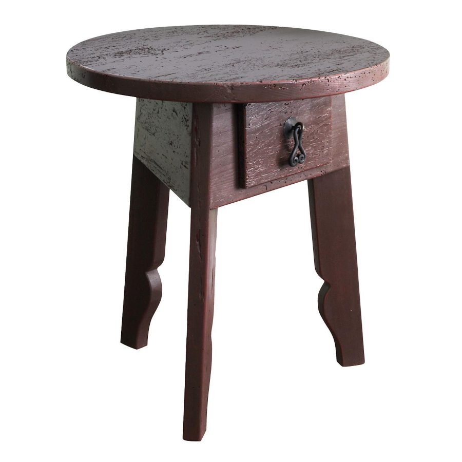 Southwestern Rustic Teresa Stool with Drawer with Dark Brown/Red Under Finish