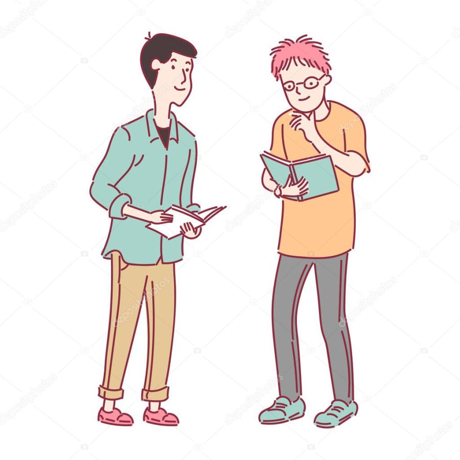Standing Teens holding book discuss, for education concept, fashion style for education concept, business, people. vector illustration flat design