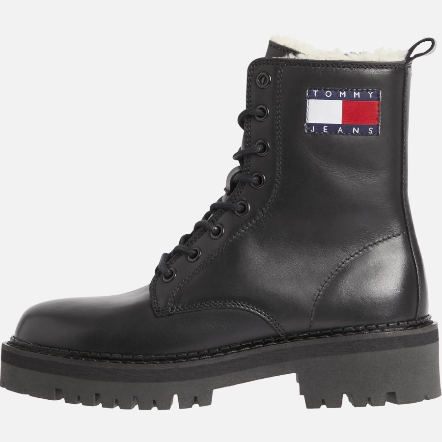 Tommy Jeans Women's Flag Leather Lace Up Boots - Black - UK 6.5