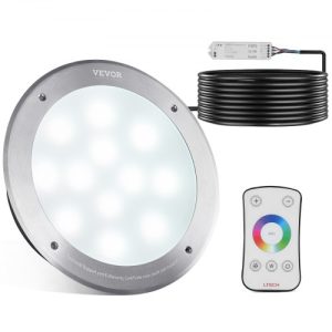 VEVOR 12V LED Pool Light, 10 Inch 40W, RGBW Color Changing Inground Swimming Pool Spa Light Underwater, with 50 FT Cord Remote Control, Fit for 10 in Large Wet Niches, IP68 & Tested to UL Standards