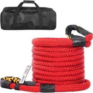 VEVOR 3/4" x 31.5' Kinetic Recovery Tow Rope, 19,200 lbs, Heavy Duty Double Braided Kinetic Energy Rope w/ Loops and Protective Sleeves, for Truck Off-Road Vehicle ATV UTV, Carry Bag Included, Red