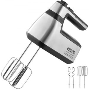 VEVOR Cordless Electric Hand Mixer, 250W, Continuously Variable Electric Handheld Mixer, with Turbo Boost Beaters Dough Hooks Storage Bag, Baking Supplies for Whipping Mixing Egg Cookie Cake Cream