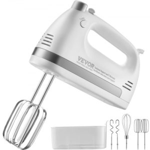 VEVOR Electric Hand Mixer, 5-Speed, 250 Watt Portable Electric Handheld Mixer, with Turbo Boost Beaters Dough Hooks Whisk Storage Case, Baking Supplies for Whipping Mixing Egg Cookie Cake Cream Batter