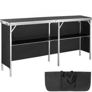 VEVOR Extra Long Folding Portable Bar Table - Tradeshow Podium Table for Indoor, Outdoor, Party, Picnic, Exhibition, Includes Carrying Case, Storage Shelf and Black Skirt, 77.95" x 15.16" x 34.65"