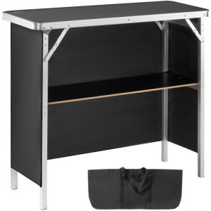 VEVOR Folding Portable Bar Table, Tradeshow Podium Table for Indoor, Outdoor, Party, Picnic, Exhibition, Includes Carrying Case, Storage Shelf and Black Skirt, 38.39" x 15.16" x 34.25"