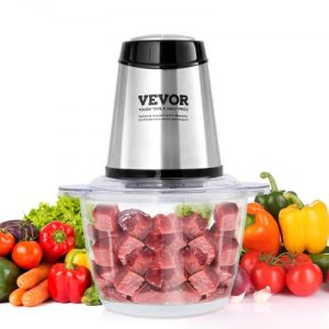 VEVOR Food Processor, Electric Meat Grinder with 4 Stainless Steel Blades, 400W Electric Food Chopper, 5 Cup Glass Bowl, 2 Speeds Food Grinder for Baby Food, Meat, Onion, Vegetables