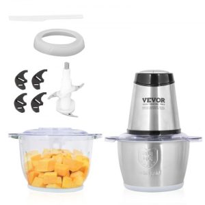 VEVOR Food Processor, Electric Meat Grinder with 4-Wing Stainless Steel Blades, 8 Cup+5 Cup Two Bowls, 400W Electric Food Chopper, 2 Speeds Food Grinder for Baby Food, Meat, Onion, Vegetables