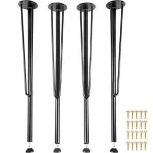 VEVOR Hairpin Metal Table Legs 28 Inch Desk Legs Set of 4 Heavy Duty Bench Legs 3-Rod Metal Furniture Legs Wrought Iron Coffee Table Legs Home DIY for Dining Table w/ Rubber Floor Protectors Black