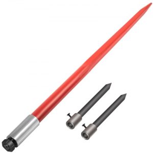 VEVOR Hay Spear 49" Bale Spear 3000 lbs Capacity, Bale Spike Quick Attach Square Hay Bale Spears 1 3/4" Wide, Red Coated Bale Forks, Bale Hay Spike with Hex Nut & Sleeve with 2 Stabilizer Spears