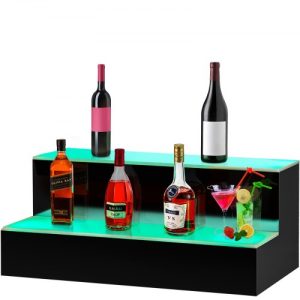 VEVOR LED Lighted Liquor Bottle Display Shelf, 16-inch LED Bar Shelves for Liquor, 2-Step Lighted Liquor Bottle Shelf for Home/Commercial Bar, Acrylic Lighted Bottle Display with Remote & App Control