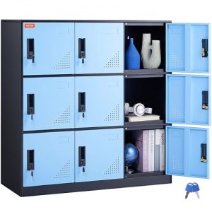 VEVOR Metal Locker for Employees, 9 Doors Storage Cabinet with Card Slot, Employee Lockers with Keys, 66lbs Loading Capacity office Storage Lockers for Office, Home, School, Gym, Black