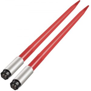 VEVOR Pair Hay Spear 39" Bale Spear 3000 lbs Capacity, Bale Spike Quick Attach Square Hay Bale Spears 1 3/4", Red Coated Bale Forks, Bale Hay Spike with Hex Nut & Sleeve for Buckets Tractors Loaders