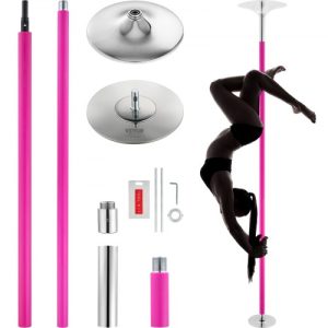 VEVOR Professional Dancing Pole, Spinning Static Dancing Pole Kit, Portable Removable Pole, 40mm Heavy-Duty Stainless Steel Pole, Height Adjustable Fitness Pole, for Exercise Home Club Gym, Pink