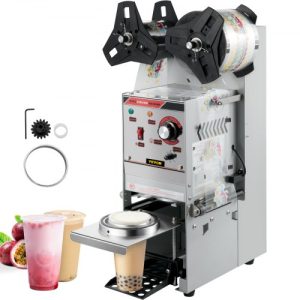 VEVOR Semi-automatic Cup Sealing Machine, 300-500 Cup/h Tea Cup Sealer Machine, Silver Boba Cup Sealer Machine, 90/95mm Cup Diameter Boba Cup Sealing Machine with Control Panel for Bubble Milk Tea