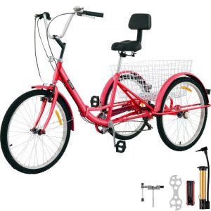 VEVOR Tricycle Adult 26'' Wheels Adult Tricycle 7-Speed 3 Wheel Bikes For Adults Three Wheel Bike For Adults Adult Trike Adult Folding Tricycle Foldable Adult Tricycle 3 Wheel Bike Trike For Adults