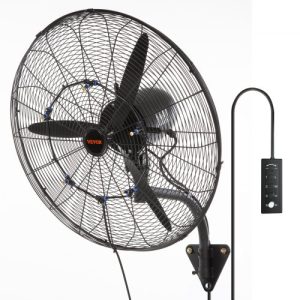 VEVOR Wall-Mount Misting Fan, 24 Inch, 3-speed High Velocity Max. 7000 CFM, Waterproof Oscillating Industrial Wall Fan, Commercial or Residential for Warehouse, Greenhouse, Workshop, Black, ETL Listed