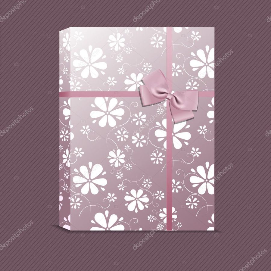 Vector picture of violet gift with small flowers