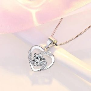 Vortex Heart Whirlpool Necklace Cubic Zirconia 925 Sterling Silver